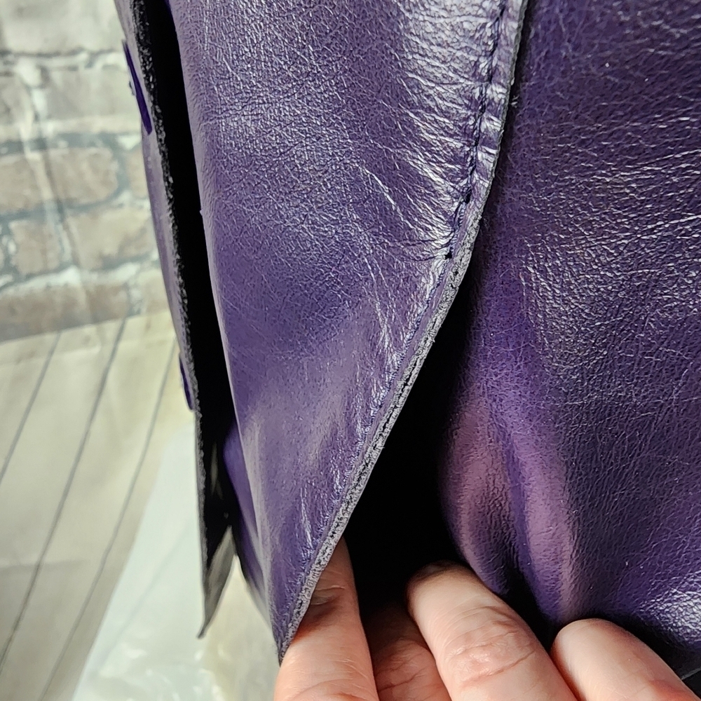 Vintage Danier Leather Button Front Trench Coat Dark Purple Size 6 Whimsigoth - Picture 11 of 16